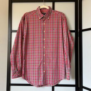 [S] Vineyard Vines Men’s 100% Cotton Red & Blue Plaid Button Down Whale Shirt
